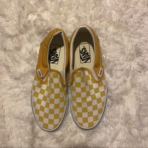 Yellow checker slip on vans